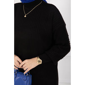 Conjunto Casual de Dos Piezas de Punto Acanalado, Top Halter con Cuello Pescador Negro y Estampado a Rayas, Corte Holgado para Primavera e Invierno - Product Image 4