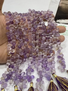 Lágrimas Briolette facetadas de cuarzo rosa claro natural, tamaño de hebra de 8 pulgadas, 5-7mm, piedras preciosas sueltas de cuarzo rosa natural aproximado - Product Image 2