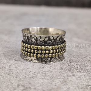 Anillo de meditación con banda giratoria martillada, anillo de pulgar de Plata de Ley 925 para mujer, joyería hecha a mano, anillo giratorio de Navidad para hombre - Product Image 3