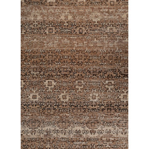 Tapis en laine Erbe grande surface 9x12 beige marron noué à la main géométrique pour la maison, le couloir, rectangulaire, motif puzzle - pour adolescents EA-3065 (Cs-01) - Product Image 3