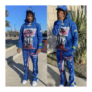 Custom Logo Unisex Tracksuit Sportswear for <b>Mens</b> Sweatsuits <b>Crop</b> <b>Top</b> Flared Sweatpants and Hoodie Set - Product Image 4