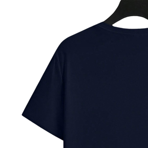 Men's <b>Navy</b> <b>Blue</b> O-Neck Short Sleeve Casual Polyester/Cotton Blend Breathable T-<b>Shirt</b> with Front Logo 220g Fabric - Product Image 4