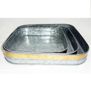 Plateau de service de fête rond en métal galvanisé avec garniture en fer personnaliser ensemble de 3 pour la vente de maisons modernes par les exportateurs indiens - Product Image 2