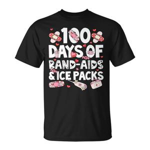 Camiseta de Enfermera Escolar con Diseño de 100 Tiritas y Bolsas de Hielo, Promocional para 100 Días de Escuela - Product Image 1