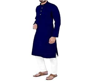 Kurta ethnique traditionnelle de mariage indien pour hommes haut uni vêtements traditionnels chemises pakistanais d'inspiration indienne vêtements ethniques - Product Image 1