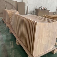 Banc en lattes de bois paramétrique en forme de vague pour hall d'hôtel, décoration de galerie d'art