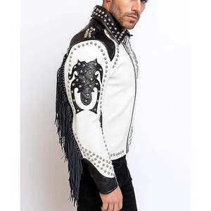 Veste de motard réversible punk rock en cuir de vache véritable avec fermeture éclair - Product Image 2