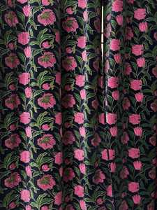 Vintage Style Cotton Velvet Curtain Floral Design Blue Boho Drapes Velvet Style Cotton Luxury Cotton Velvet Vintage - Product Image 4