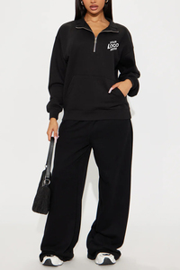 Personnalisation à partir d'un MOQ faible, sweat-shirt pour femme, col zippé quart de tour, épaules tombantes, sweat-shirt oversize - Product Image 2