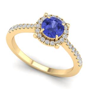 Bagues halo en or jaune massif 14 carats avec diamants certifiés IGI, dernière création REYES, pour femmes, bijoux fins en tanzanite de luxe - Product Image 2