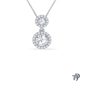 Pendentif en or 14 carats luxueux à double halo rond avec diamants (naturels) taille brillant, pierres centrales, vente en gros OEM et au détail - Product Image 3