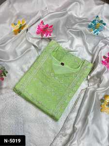 Vêtement traditionnel indien haut Georgette Premium avec Chikankari fantaisie travail avec Cotton Borer travail Palazzo et Jecquard Dupatta - Product Image 2