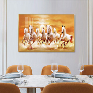 Großformatiges Luxus-Wandbild mit Sieben Galoppierenden Pferden, Stilleben-Malerei, Vastu Feng Shui Dekoration auf Porzellan, Papier und Aluminium - Product Image 4
