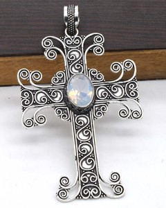Handmade 925 Sterling Silver Opalite Gemstone Pendant Fine <b>Religious</b> Christian Jewelry Party <b>Gift</b> for Her - Product Image 1
