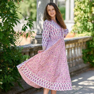 Kishori Pure Cotton Hand Block Printed Dress Bohemian Casual Summer Holiday Handcrafted Ethical Fashion - Product Image 1