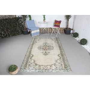 Alfombra de 4.3x7.7 pies, Alfombra Turca Vintage, Alfombra Azul Abstracta - Product Image 1