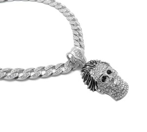 Collar de cadena cubana de Plata de Ley 925 Iced Out con colgante de máscara Leb Grown Diamond-Tachonado para boda o regalo - Product Image 3