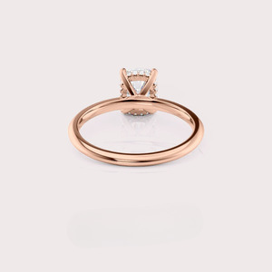 IGI Certified Cushion Cut Lab Grown Diamond Solitaire Engagement <b>Ring</b> with Hidden Halo in 9K Rose / White & Yellow Gold - Product Image 4
