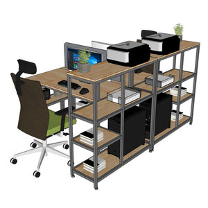 Two-Piece Gaming <b>Desk</b> Set Integrated <b>Shelf</b> for PC and Printer Rubber Wood with Iron Frame Made of Durable Materials COD68054 - Product Image 2