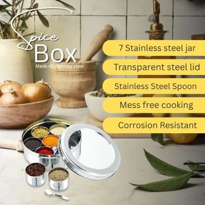 กล่องเครื่องเทศ Masala dabba 7ช่องกล่องเครื่องเทศสแตนเลสฝาแก้วกระป๋องแต่ละชิ้น - Product Image 2