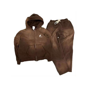 2024 Premium 100% Cotton Jogger Sets Custom Logo Acid Wash Track Suits para hombres Ropa de invierno transpirable con etiqueta privada - Product Image 4