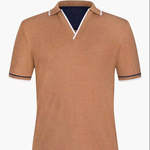 T-shirt de polo US pour hommes poids lourd en gros avec logo personnalisé et épaule tombante en coton - Product Image 1