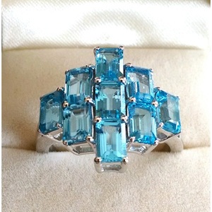 For Swiss Blue Topaz Cluster Ring for Women Natural 925 Sterling Silver Geometric Shape Shah Gems - Product Image 1