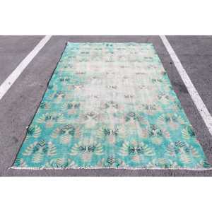 พรมวินเทจขนาด 3.8x7.6 ฟุต, พรมตุรกี, พรมขนสัตว์เปอร์เซียสีเขียว - Product Image 1