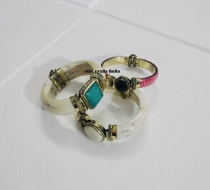 Fantaisie Pierre Naturelle avec Laiton et Os Conception vente chaude à la main Femme Bracelet manchette 100% Os fait Bracelet - Product Image 2