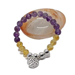 Pulsera de cristal Amatista y citrino Cuentas redondas de plata Piedra preciosa de cristal Joyería de moda Hombres y mujeres Regalo Energía - Product Image 5