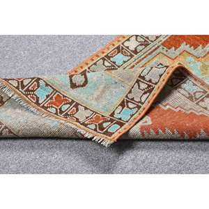 Tapis turc vintage 1.6x 3.7ft Orange bleu laine grande surface motif abstrait Rectangle couloir Design support en Latex pour la décoration de la chambre - Product Image 4