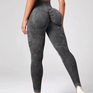 Conjunto de ropa acanalada de algodón cómodo para mujer con logotipo de cintura alta, logotipo personalizado, camisa y mallas para mujer - Product Image 3