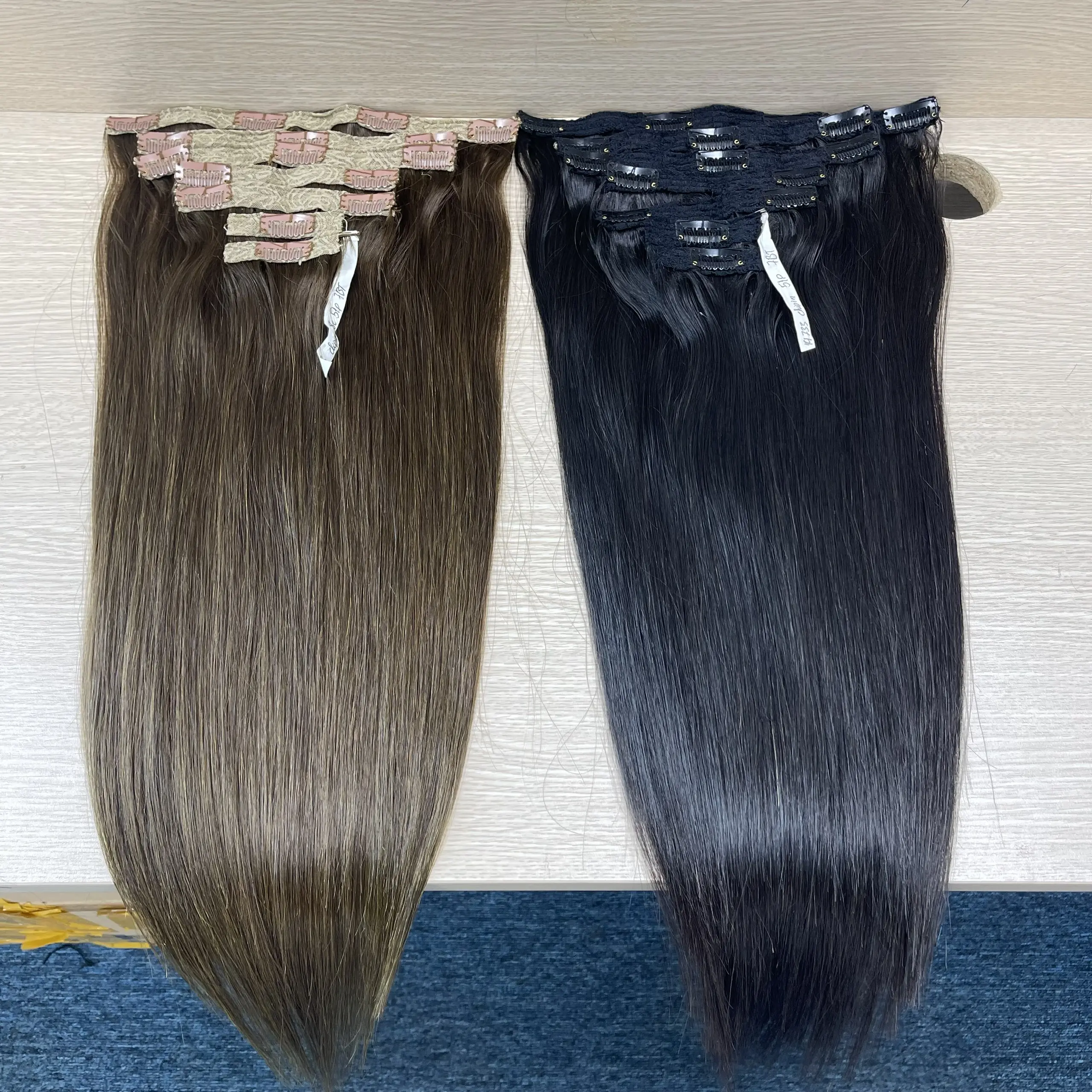 High Quality Raw Vietnamese Hair Natural Straight Clip Ins all color black brown blonde Super Double Drawn