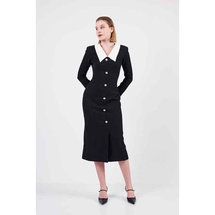 Stone Button Midi Dress / Collection