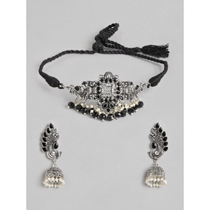 Parure de collier carré noir oxydé plaqué or 18 carats et rhodium, ornée de perles, idéale pour les fêtes, les cadeaux et les mariages - Product Image 2