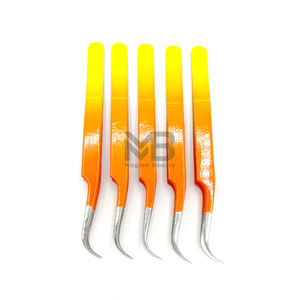 Pince à épiler d'extension de cils en acier inoxydable, semi-courbée, enduite de deux tons, logo personnalisé - Product Image 1