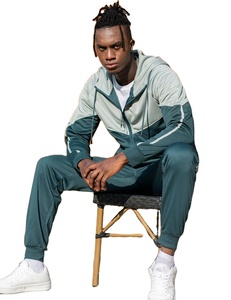 Sudadera con capucha y cremallera para hombre, chándal de lana de algodón 100% informal, pantalones de chándal para correr de talla grande con logotipo para deportes - Product Image 3