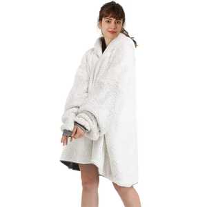 Indoor or Outdoor Warm Cozy Soft Leece Wearable Throw Wrap Poncho Oversize Hooded Blanket for Adults with Hood and Pocket - Product Image 6