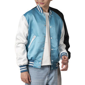 Chaqueta Varsity Personalizada al por Mayor, Unisex, Brillante, Satinada, Ligera, Estilo Bomber, Retro Americano, con Parches, Ecológica, para Primavera - Product Image 4