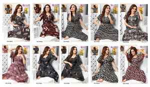 Dernière tenue de créateur à feuilles persistantes Nouvelle collection Style moderne Premium Rayon Ghera Nighty Fabrication de travaux imprimés en Inde - Product Image 6