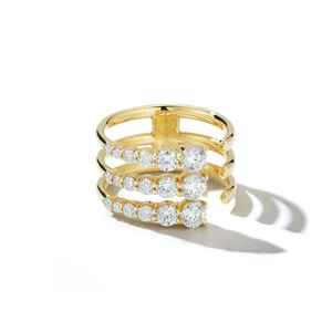 Bague en or jaune 14 carats taille ronde diamant cultivé en laboratoire ouvert trois bandes empilage proposition parfaite fiançailles cadeau de mariage pour les amoureux - Product Image 1