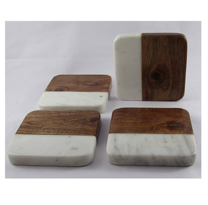 Sous-verre en marbre avec support en bois Fournisseur de gros indien Sous-verre en marbre carré antique Fournisseur de gros - Product Image 4