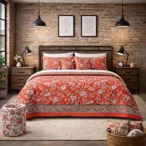 Premium <b>Vintage</b> Floral Jaipuri Hand Block Printed 200TC Cotton <b>Quilt</b> Pure Cotton Super Soft Eco-Friendly Non-Toxic Dyes Machine - Product Image 4