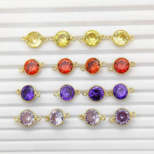 Gold Plated 925 Sterling Silver <b>Garnet</b> CZ Round Bezel Connector Charms Jewelry Making Link Cz Charm Bulk Wholesale Suppliers - Product Image 3
