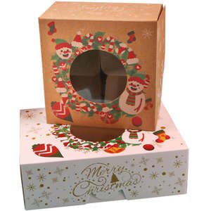 Caja de Papel Kraft para Ventana Navideña, Caja Rígida para Regalos Navideños, Puede Contener Postres, Cajas de Papel Transparentes - Product Image 6