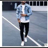 Nueva Chaqueta Vaquera de Mezclilla Negra Casual para Hombre, 100% Algodón Lavado con Diseño de Puntos, Cuello Alto, Ecológica, Bordada y Reversible