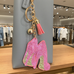 Sororité de Noël <span class=keywords><strong>Rose</strong></span> Bling Haut Talon Porte-clés Lettres Grecques Strass Chaussure Porte-clés avec Gland <span class=keywords><strong>Sac</strong></span> Charme Porte-clés - Product Image 1