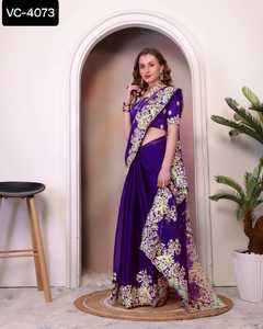 Nouveau concepteur femmes portent fantaisie mariage et Festival porter lourd Fauz Georgette Saree avec broderie travail vêtements de mariage Saree - Product Image 2