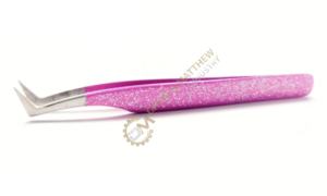 Pince à épiler en acier inoxydable rose étincelant avec logo personnalisé vente en gros outil d'extension de cils à pointe pointue et à isolation/volume - Product Image 2