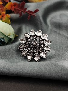 Stylish Free Size <b>Girls</b> Party <b>Rings</b> with Monalisa Stone Brass Silver Look Oxidised <b>Rings</b> for Gift Accessories for Stylish Look - Product Image 2